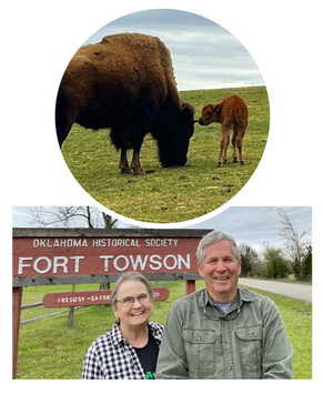 Two photos, one of a baby bison and the other of Bea Cummings Parker, the winner of the Spring 2023 #ExploreOHS contest