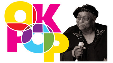 The OKPOP logo and a photo of Blues singer Dorothy "Miss Blues" Ellis