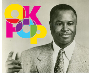 The OKPOP Logo and a photo of Ernie Fields