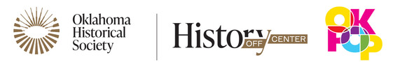 The Oklahoma Historical Society and History Off Center logo and the OKPOP logo