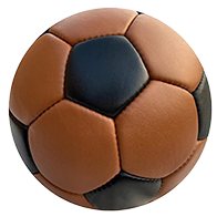 Leather soccer ball with brown and black alternating design