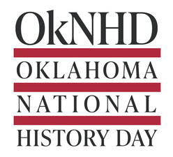 OkNHD Oklahoma National History Day logo with black lettering and red bars dividing the words