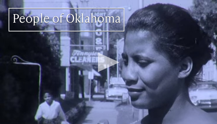A still of a video interviewing a woman on the street at the time of the sit-ins movement in Oklahoma City