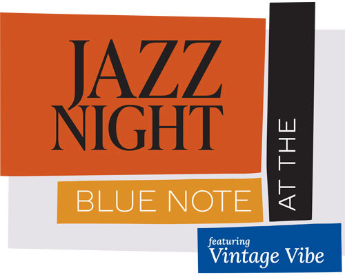 a colorful collage with a beatnik vibe with the words "Jazz Night at the Museum at Vintage Vibe"