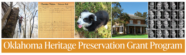 A banner depicting the Five Tribes Museum, Milo from Hunter's Home, soldier's photos from the 95th Infantry and other grant projects.