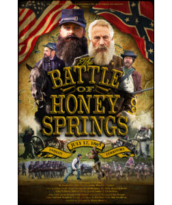 The Battle of Honey Springs (2021) documentary depicting the US and Confederate flags and images of the cast members.