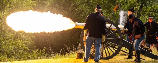 Firing a cannon at the Honey Springs Battlefield