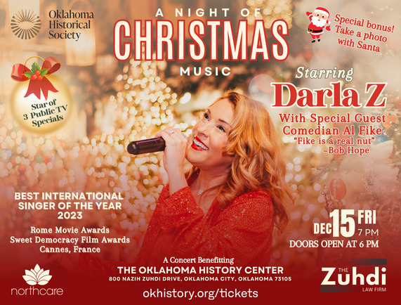 An advertisement for a Christmas concert featuring a photo of the singer Darla Z.