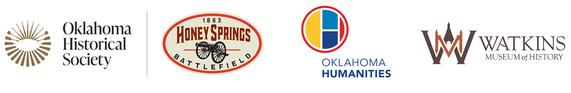 OHS logo, Honey Springs Battlefield logo, Oklahoma Humanities logo, Watkins Museum of History logo.