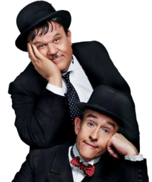 Actors Steve Coogan and John C. Reilly pose as Stan and Ollie in a 2018 promotion of the film Stan and Ollie