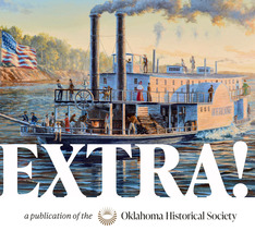 A masthead featuring the Steamboat Heroine, a painting showing the vessel with a full head of steam and passengers on all decks