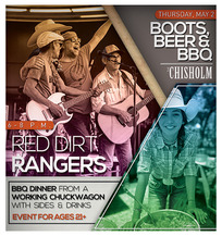 A Flyer for the Foots, Beer and BBQ fundraiser at The Chisholm. A photo of the Red Dirt Rangers features prominently