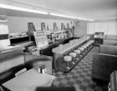  A diner counter and stools from the 1960s