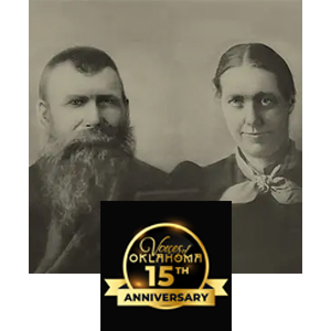 John Frette's ancestors and the Voices of Oklahoma 15 year anniversary seal.