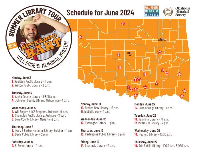 Buckaroo Bart's Summer 2024 Tour Schedule for Oklahoma Libararies