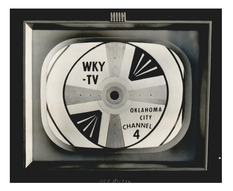 An early television set with the test pattern for WKY in Oklahoma on the screen