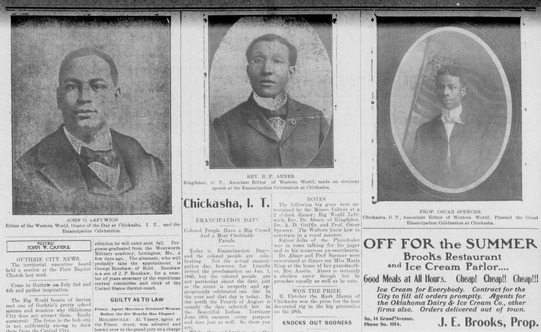 The Western World. Oklahoma City, Oklahoma, June 25, 1903 newspaper featuring photos of Leftwich, Abner, and Spencer.