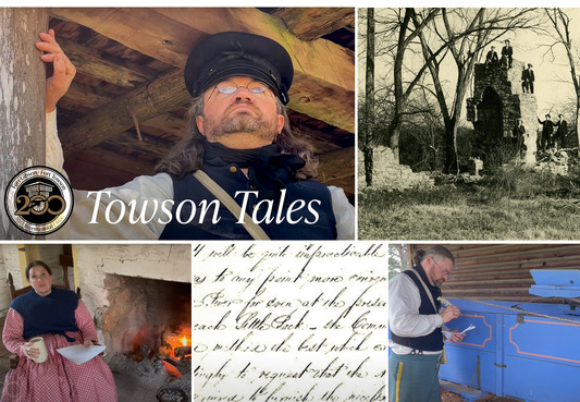 A collage of living history actors, historic photos and letters, and the Fort Towson Historic Site