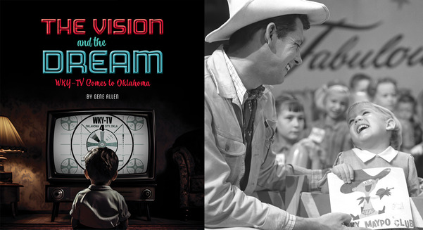 An image of Foreman Scotty laughing with a child on the Circle 4 television show and the bookcover of "The Vision and the Dream"