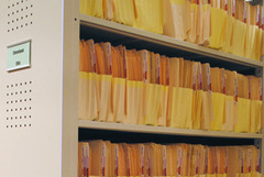 Files stored in the basement of the Oklahoma Historical Society for the Oklahoma Landmarks Inventory