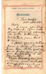 A page from an 1862 diary. Handwritten memoranda lists an entry taken down at Fort Washita