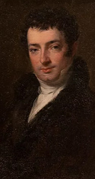 Oil Painting of Washington Irving painted by Charles Leslie in 1820, pictured with a map of his "Tour of the Prairies"