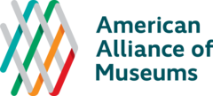 The logo of the American Alliance of Museums. Blue, green, orange, and red lines interlock to form a stylistic AAs and MMs