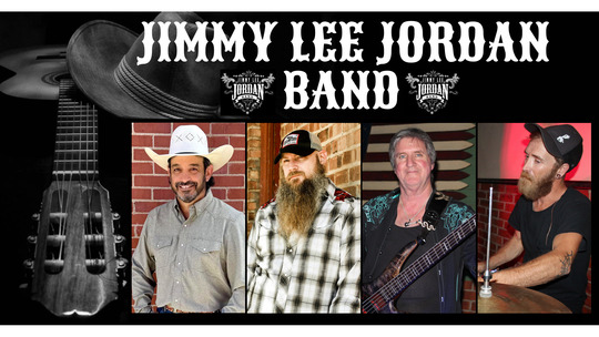 Jimmy Lee Jordan Band members, Jimmy Lee Jordan, David Wayne Broyles, Greg Solomon, and drummer Vernon Rohrer. Band logo