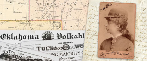 A collage of newspapers, maps, a letter and a photo of May Lillie