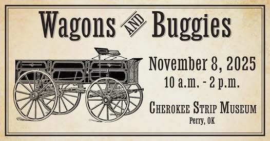 A banner with an engraving drawing of a buckboard wagon and the words "Wagons and Buggies"