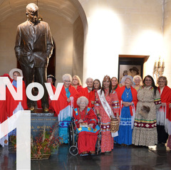 The Pocohantas club in the Will Rogers Memorial Museum lobby and the date November 1