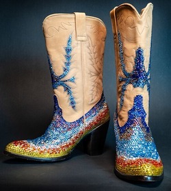 Rhinestone boots decorated for pageant wear.