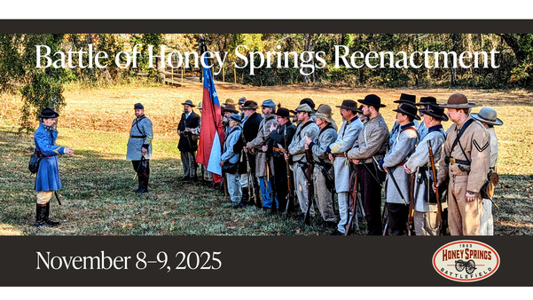 A living history group lines up at the Battle of Honey Springs Reenactment