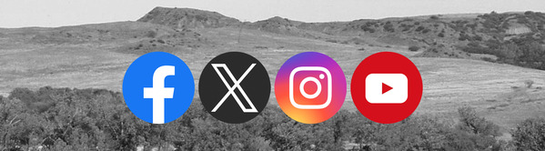 The Witchita Mountains and the Facebook, X, Instagram, and YouTube logos at the center