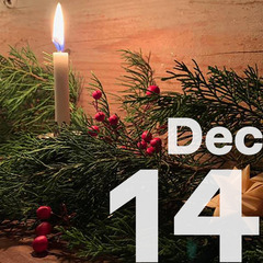 A single candle with radiating light sits among a garland placed on a mantle At Hunter's Home.