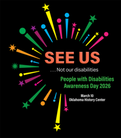 A starburst graphic which has the words "See Us...Not our disabilities" at its center