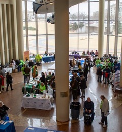 A gathering of groups and vendors at the Oklahoma History Center Devon Great Hall.