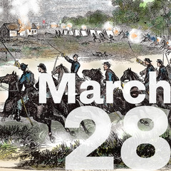 A Harpers Weekly engraving of the Battle of Honey Springs with the Date March 28 in the righthand corner