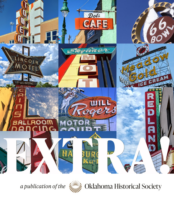 Neon signs of Tower Theatre, Dots Cafe, Route 66 Bowl, Will Rogers Motor Court, Lincoln Motel, Cains Ballroom
