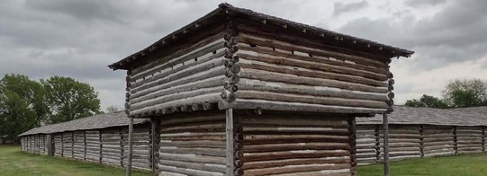 A second story tower of the Fort Gibson Stockade, made of Scandinavian saddle log construction. 