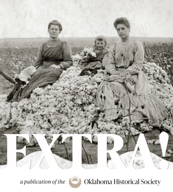 Petronella Vossen Truck, Marie Truck Jahn, and Mary Vossen Whitman sitting on the harvest in a cotton field near Oklahoma City, OK, c.1908 