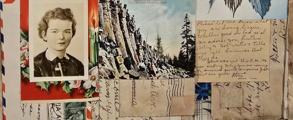 A paper quilt made from recycled post cards, greeting cards and handwritten letters