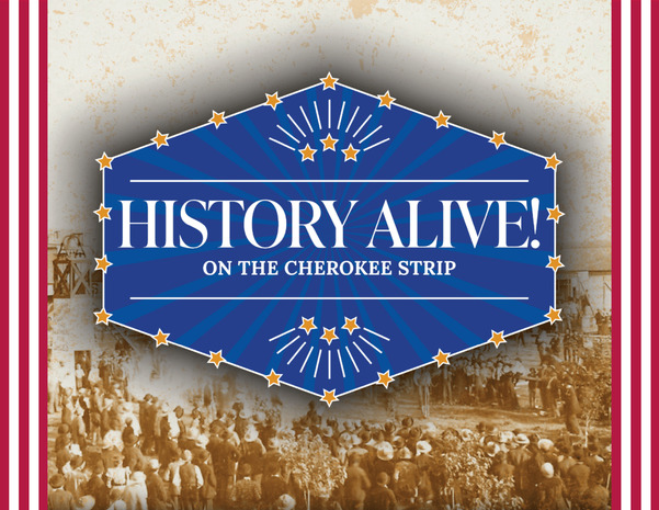 A large decorative graphic with patriotic theme and text that reads "History Alive!" and "Independence Day Celebration!"
