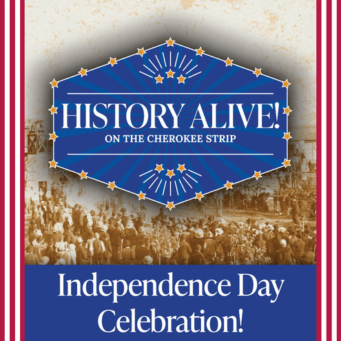 A large decorative graphic with patriotic theme and text that reads "History Alive!" and "Independence Day Celebration!"