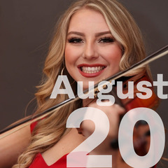 Entertainer Mackensie McKedy rests a violin under her chin while smiling.
