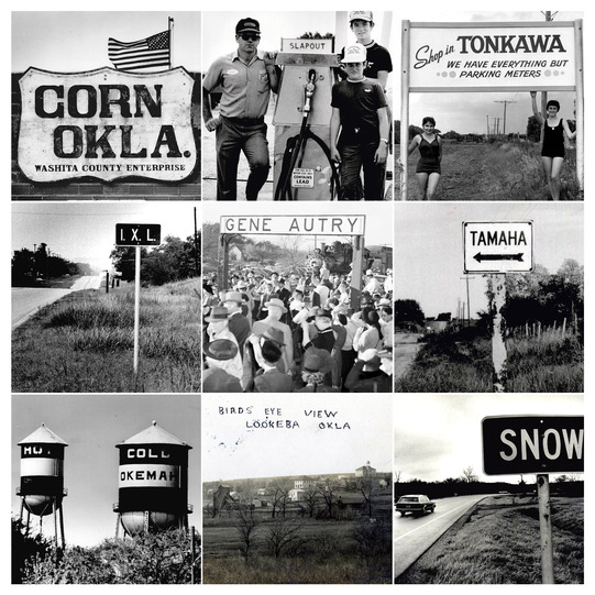 photo collage of quirky town signs