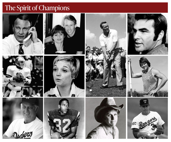 Barry Switzer, Nadia Comăneci, Bart Conner, Burt Reynolds, Arnold Palmer, Troy Aikman, Cathy Rigby, Gary Busey, Tommy Lasorda and