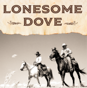Tommy Lee Jones and Robert Duvall riding on horseback in Western clothing, filming the series 'Lonesome Dove.'