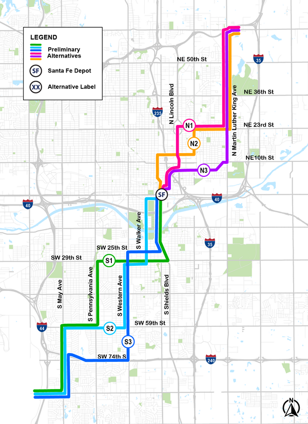 Map of MAPS 4 Bus Rapid Transit proposed alternatives