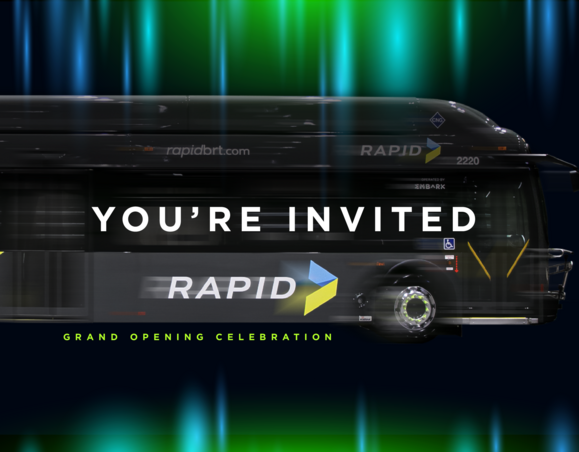 Graphic of RAPID Bus with words You're Invited